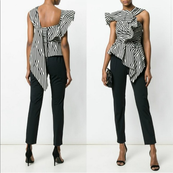 Self-Portrait Asymmetrical Ruffle Striped Jumpsuit - Picture 2 of 11